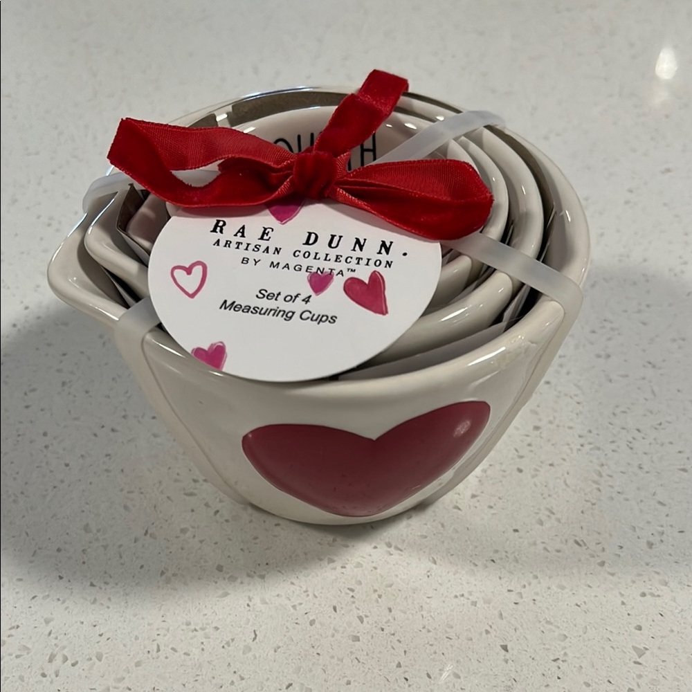 Rae Dunn Puffy Heart Measuring Cups - Cream and Red